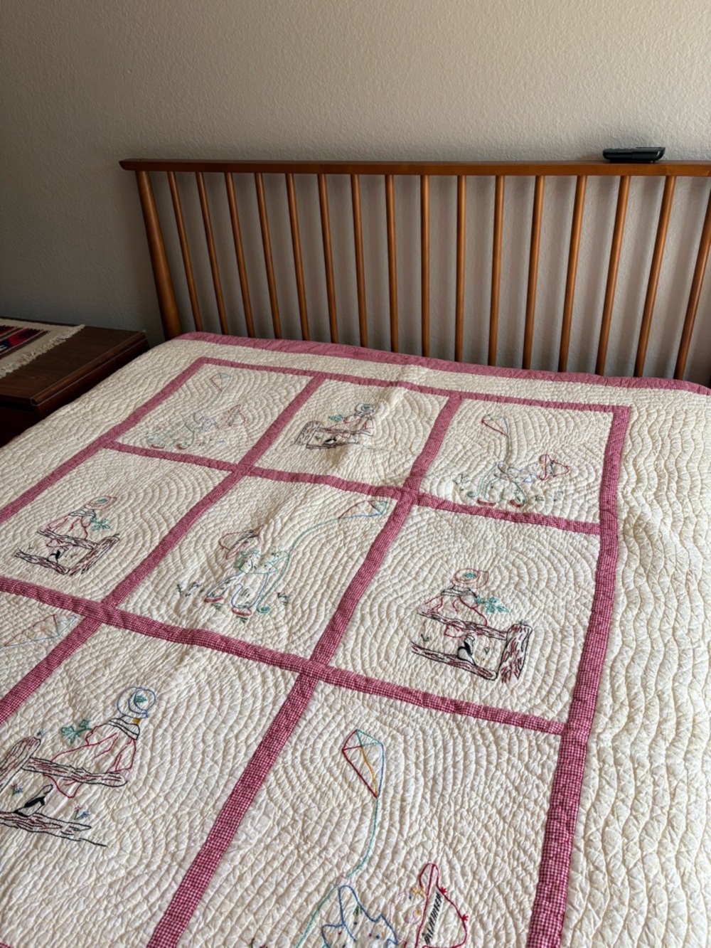 Vintage Embroidered Patchwork Quilt